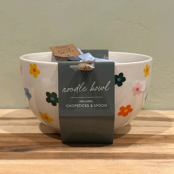 Sunday Morning Ceramics Floral Noodle Bowl with Spoon & Chopsticks. NWTS! - Picture 6 of 11